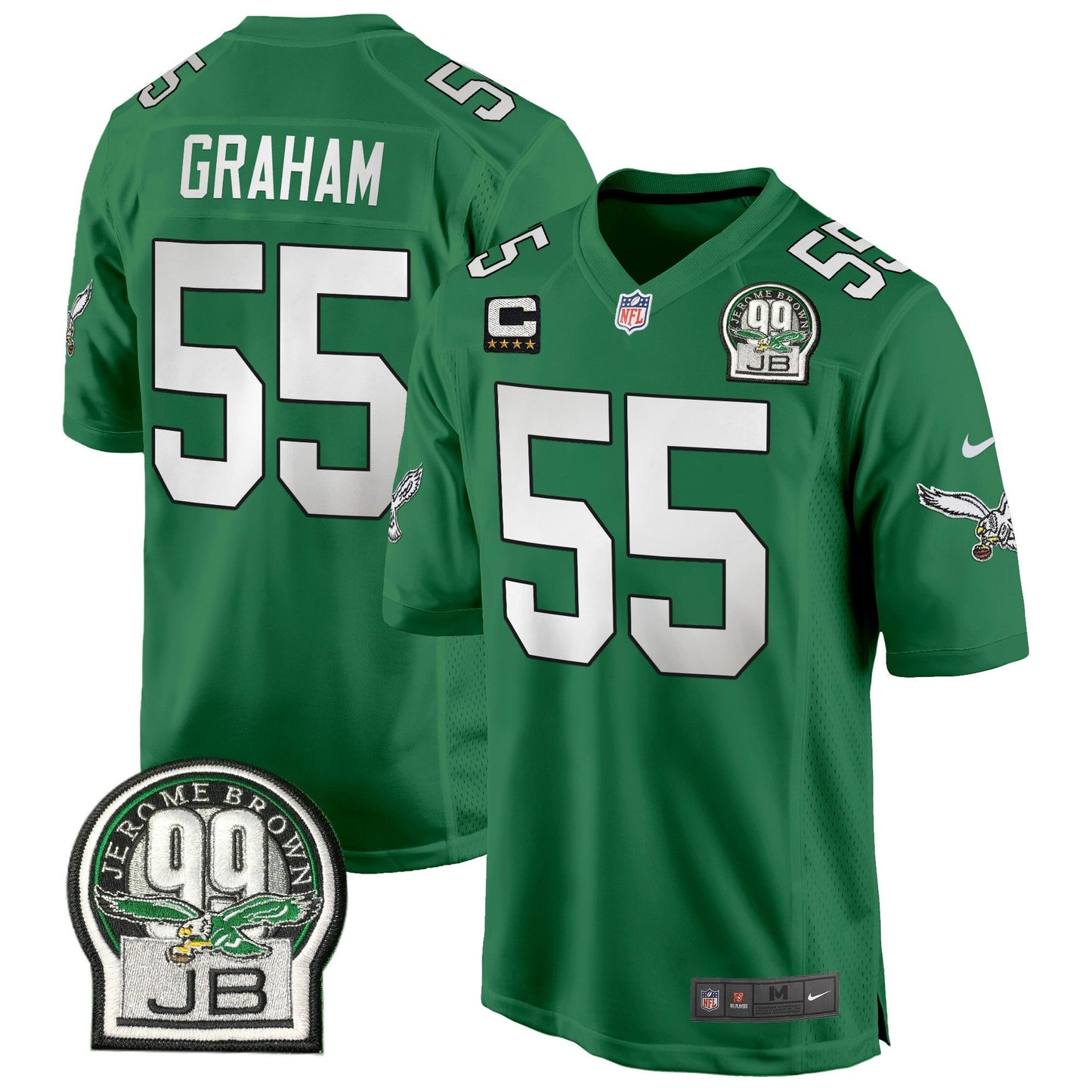 Eagles Jerome Brown Patch Kelly Green Alternate Game Jersey - All Stitched