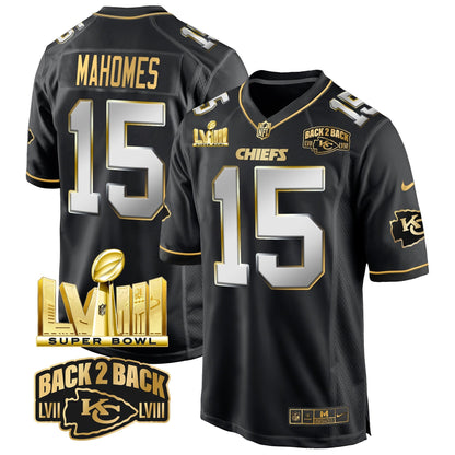Chiefs Super Bowl LVIII & Back 2 Back Gold Game Jersey - All Stitched