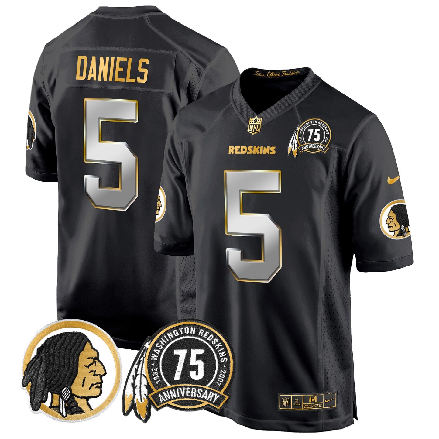 Men's Washington Redskins 75th Patch Throwback Gold Game Jersey - All Stitched