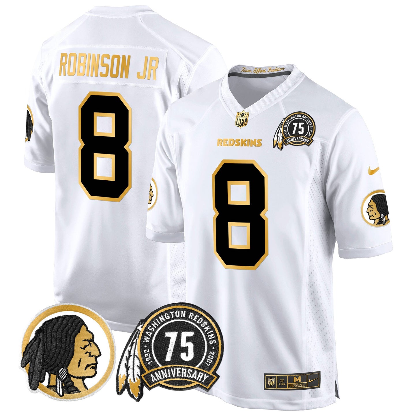 Men's Washington Redskins 75th Patch Throwback Gold Game Jersey - All Stitched