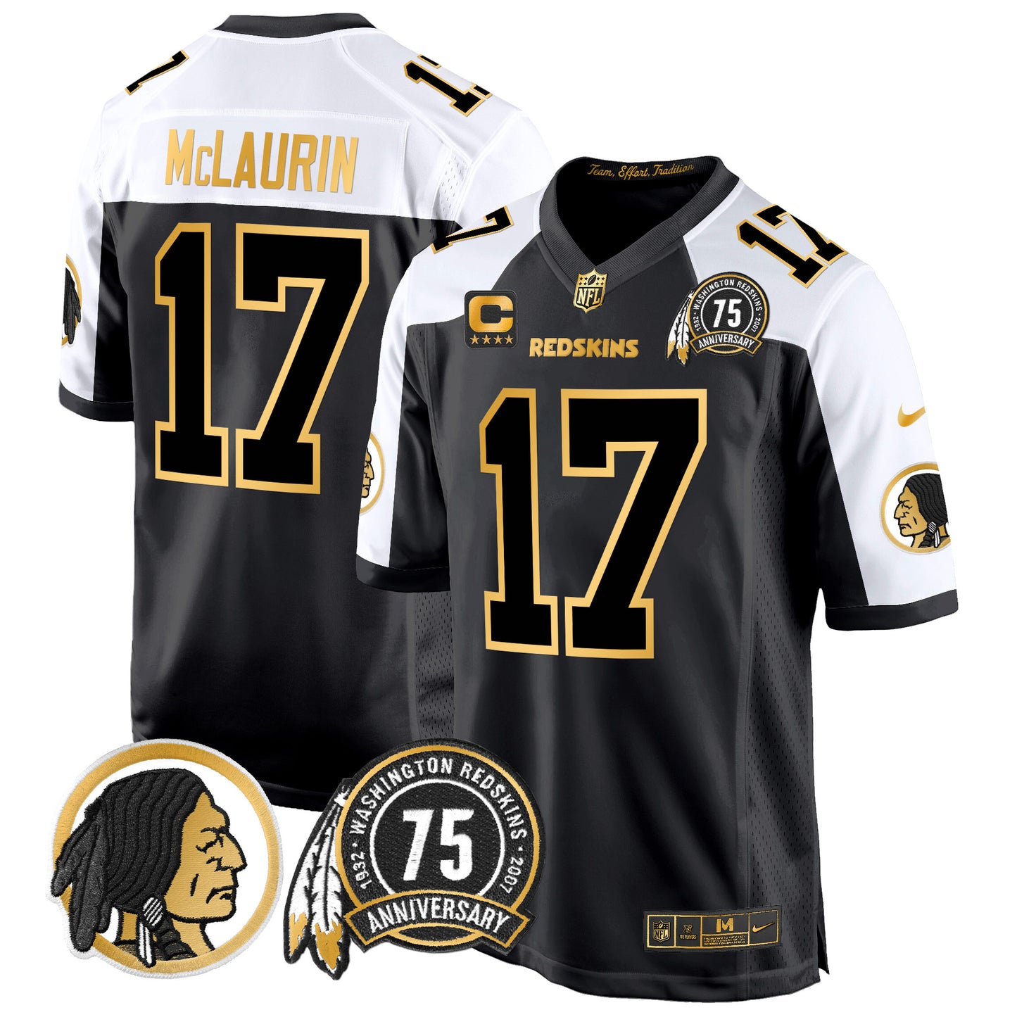 Men's Washington Redskins 75th Patch Throwback Gold Game Jersey - All Stitched