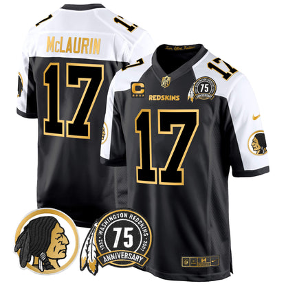 Men's Washington Redskins 75th Patch Throwback Gold Game Jersey - All Stitched