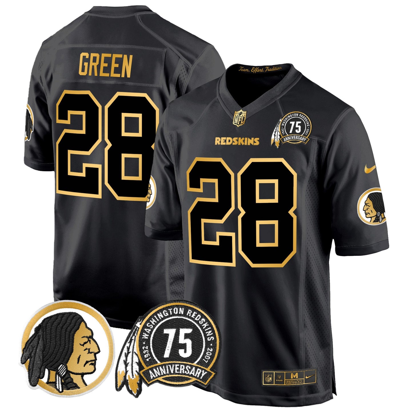 Men's Washington Redskins 75th Patch Throwback Gold Game Jersey - All Stitched