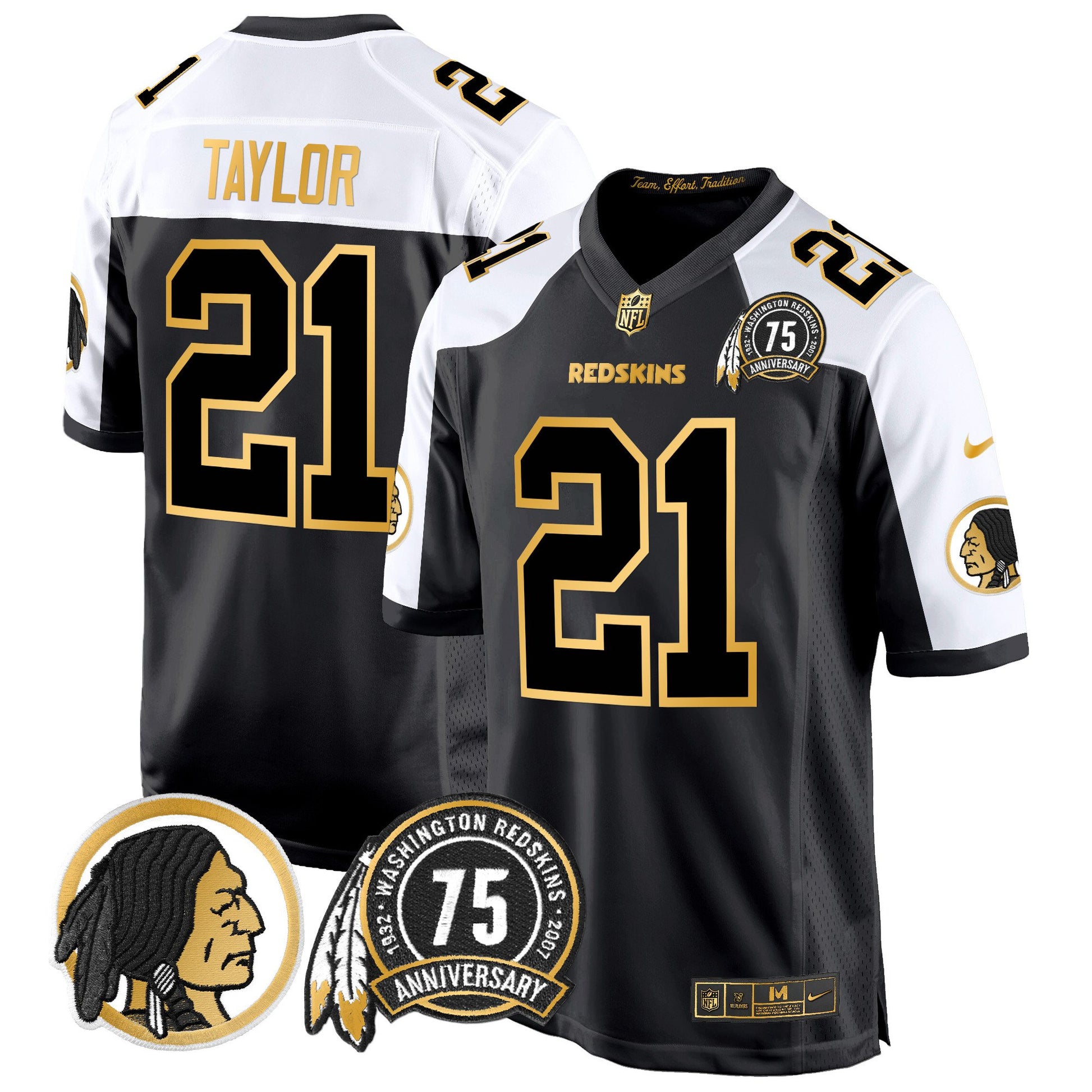 Men's Washington Redskins 75th Patch Throwback Gold Game Jersey - All Stitched