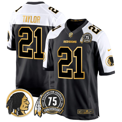 Men's Washington Redskins 75th Patch Throwback Gold Game Jersey - All Stitched