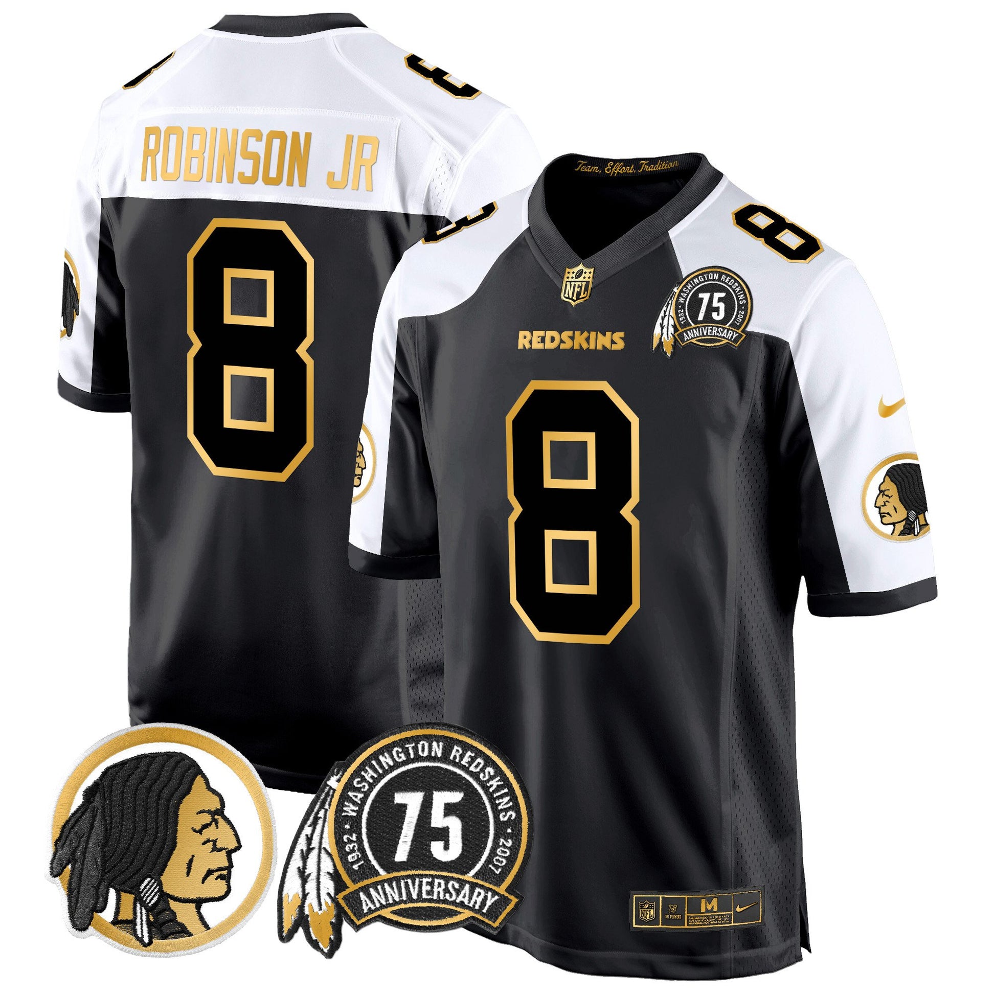 Men's Washington Redskins 75th Patch Throwback Gold Game Jersey - All Stitched