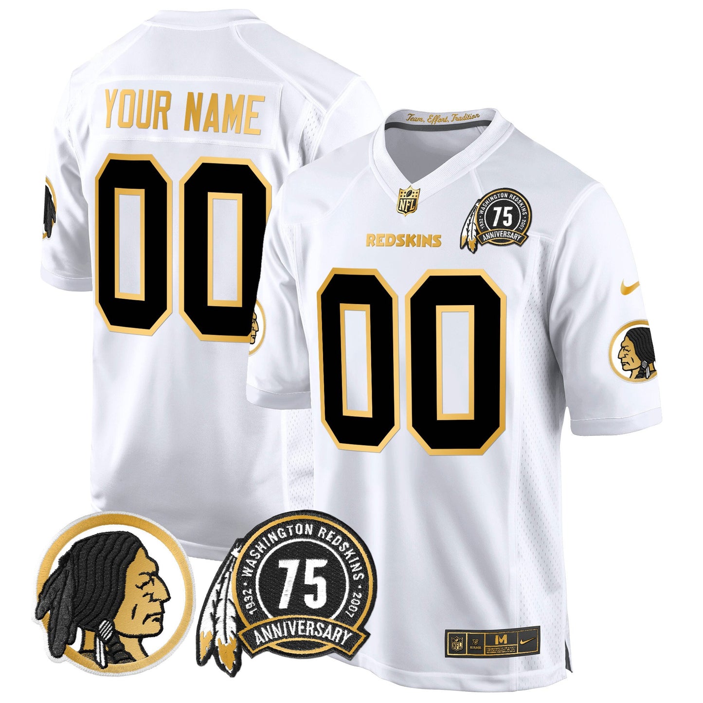Washington Redskins 75th Patch Throwback Gold Game Custom Jersey - All Stitched