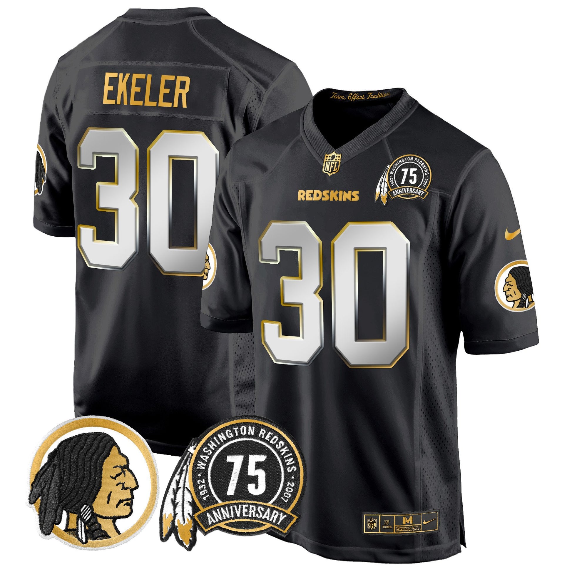 Men's Washington Redskins 75th Patch Throwback Gold Game Jersey - All Stitched