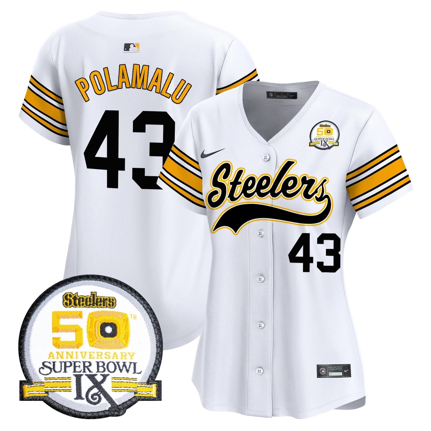 Women's Steelers 50th Anniversary Of Super Bowl IX Patch Vapor Premier Baseball Jersey - All Stitched