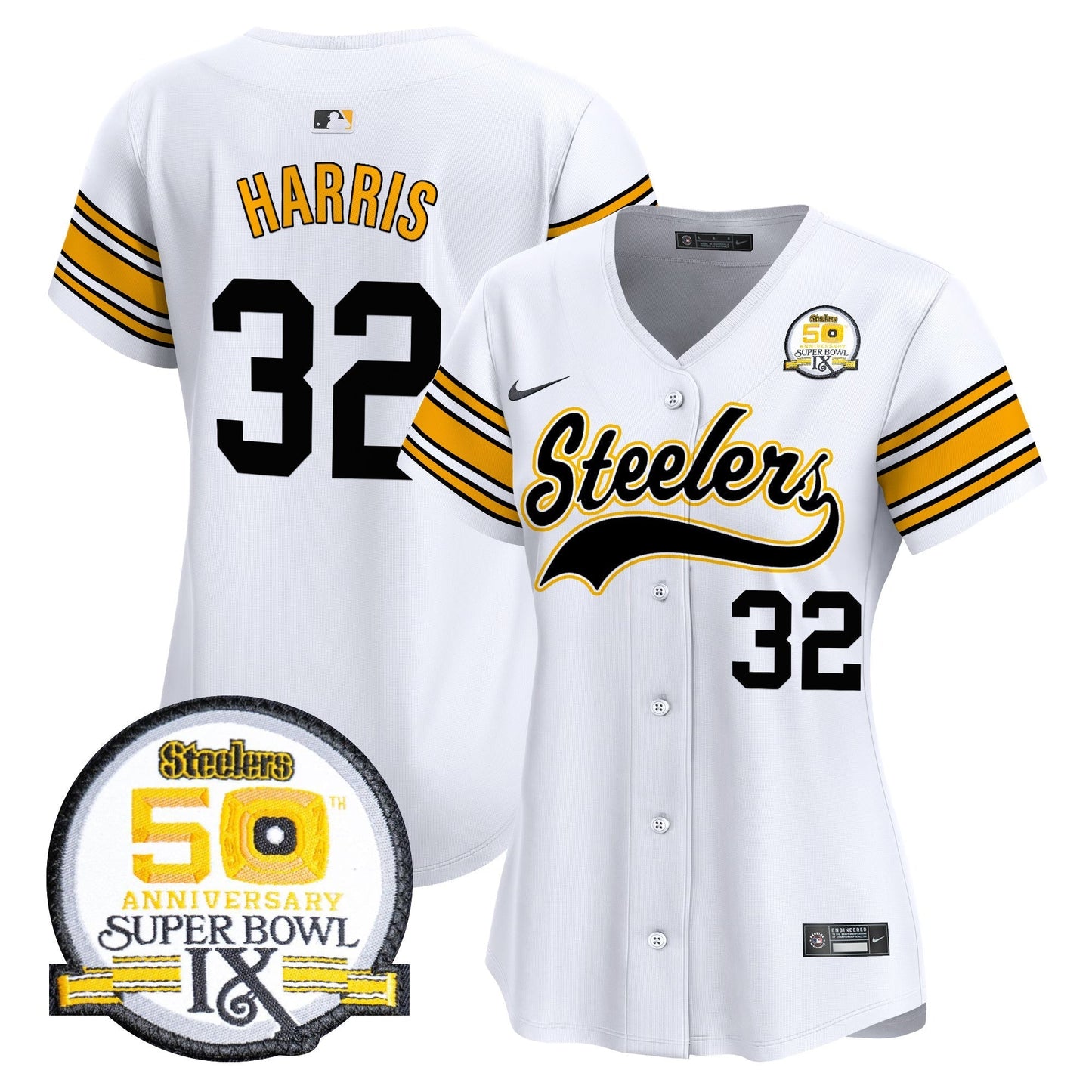 Women's Steelers 50th Anniversary Of Super Bowl IX Patch Vapor Premier Baseball Jersey - All Stitched