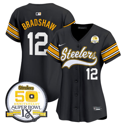 Women's Steelers 50th Anniversary Of Super Bowl IX Patch Vapor Premier Baseball Jersey - All Stitched