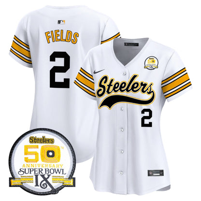 Women's Steelers 50th Anniversary Of Super Bowl IX Patch Vapor Premier Baseball Jersey - All Stitched