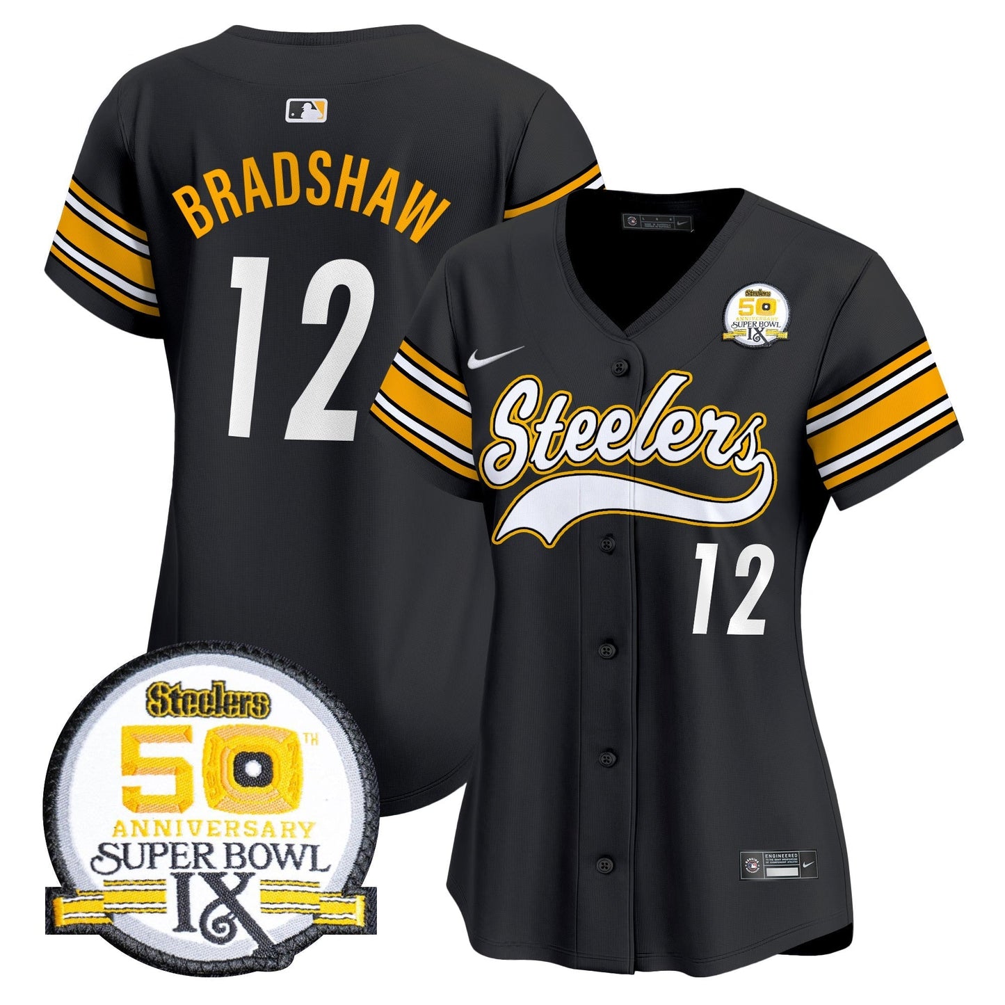 Women's Steelers 50th Anniversary Of Super Bowl IX Patch Vapor Premier Baseball Jersey - All Stitched