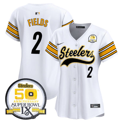 Women's Steelers 50th Anniversary Of Super Bowl IX Patch Vapor Premier Baseball Jersey - All Stitched
