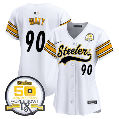 Women's Steelers 50th Anniversary Of Super Bowl IX Patch Vapor Premier Baseball Jersey - All Stitched