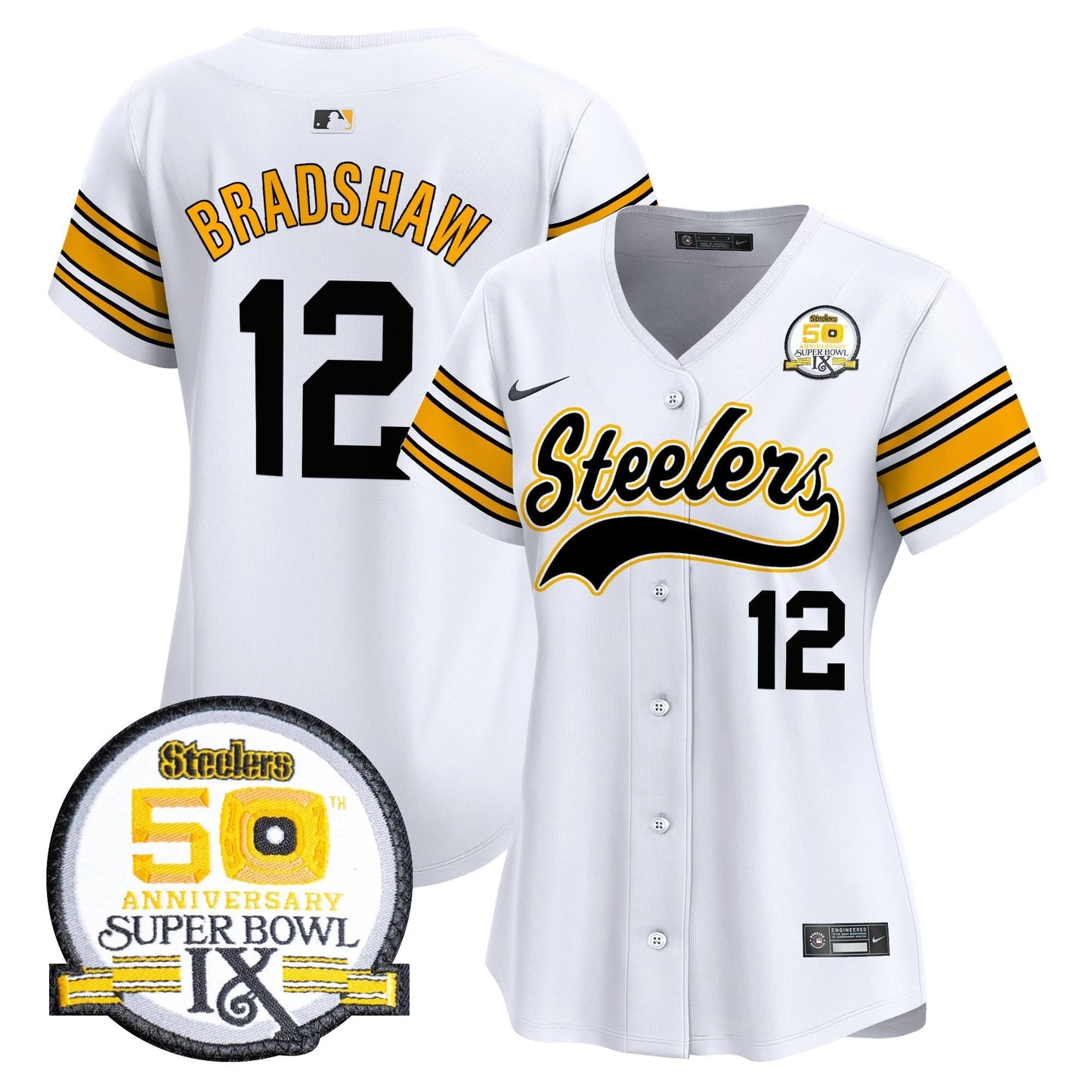 Women's Steelers 50th Anniversary Of Super Bowl IX Patch Vapor Premier Baseball Jersey - All Stitched
