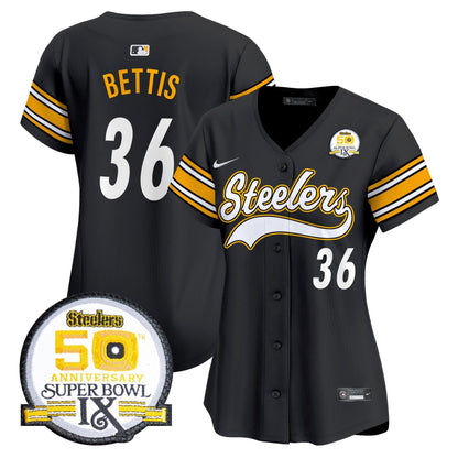 Women's Steelers 50th Anniversary Of Super Bowl IX Patch Vapor Premier Baseball Jersey - All Stitched