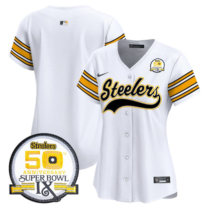 Women's Steelers 50th Anniversary Of Super Bowl IX Patch Vapor Premier Baseball Jersey - All Stitched