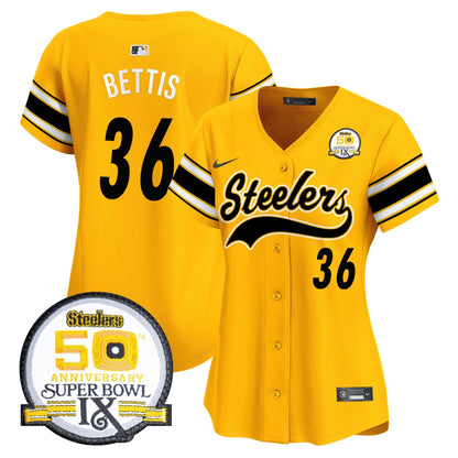 Women's Steelers 50th Anniversary Of Super Bowl IX Patch Vapor Premier Baseball Jersey - All Stitched