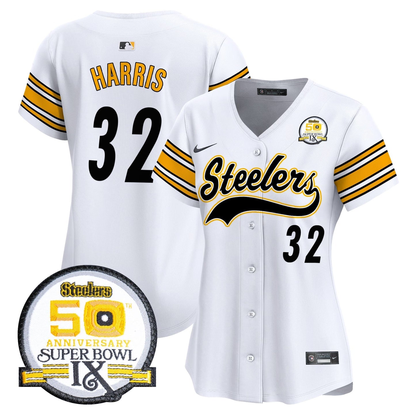 Women's Steelers 50th Anniversary Of Super Bowl IX Patch Vapor Premier Baseball Jersey - All Stitched