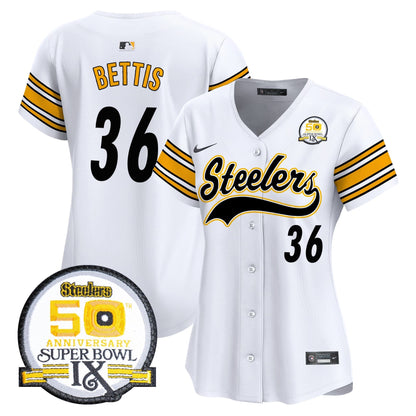 Women's Steelers 50th Anniversary Of Super Bowl IX Patch Vapor Premier Baseball Jersey - All Stitched