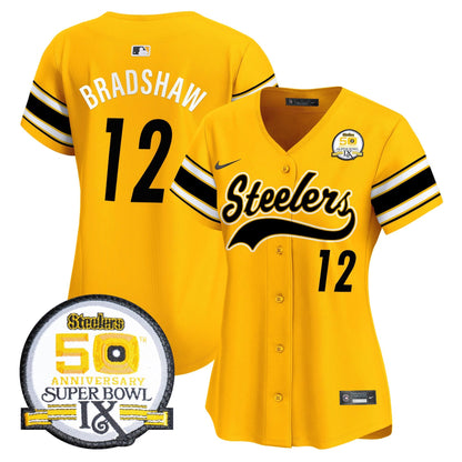 Women's Steelers 50th Anniversary Of Super Bowl IX Patch Vapor Premier Baseball Jersey - All Stitched