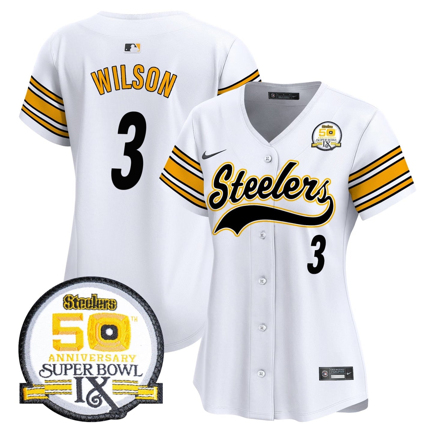 Women's Steelers 50th Anniversary Of Super Bowl IX Patch Vapor Premier Baseball Jersey - All Stitched