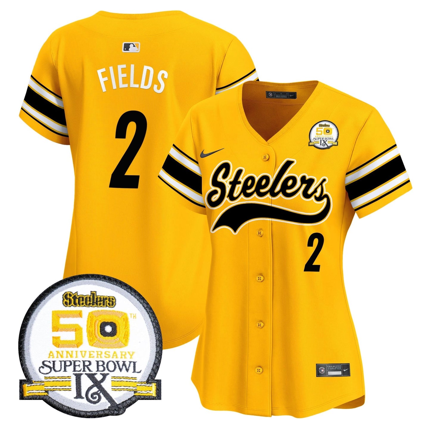 Women's Steelers 50th Anniversary Of Super Bowl IX Patch Vapor Premier Baseball Jersey - All Stitched