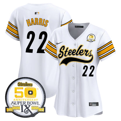 Women's Steelers 50th Anniversary Of Super Bowl IX Patch Vapor Premier Baseball Jersey - All Stitched