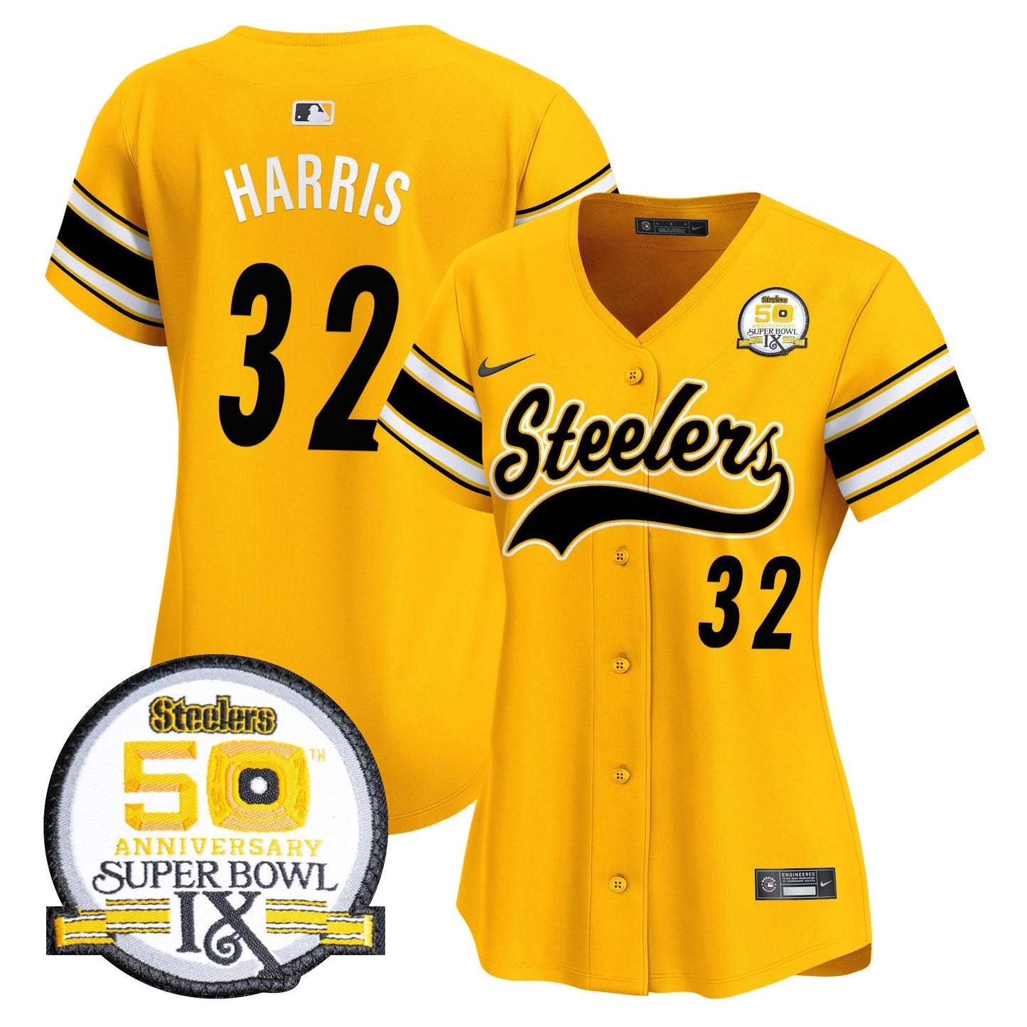 Women's Steelers 50th Anniversary Of Super Bowl IX Patch Vapor Premier Baseball Jersey - All Stitched