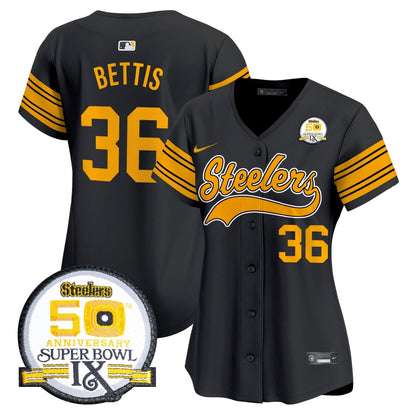 Women's Steelers 50th Anniversary Of Super Bowl IX Patch Vapor Premier Baseball Jersey - All Stitched