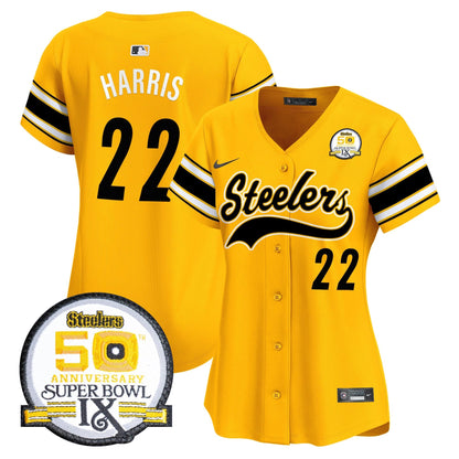 Women's Steelers 50th Anniversary Of Super Bowl IX Patch Vapor Premier Baseball Jersey - All Stitched