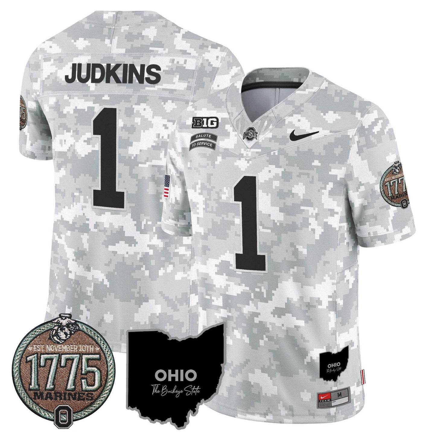 Buckeyes 2024 Salute to Service Establishment Year Patch Vapor Limited Jersey - All Stitched
