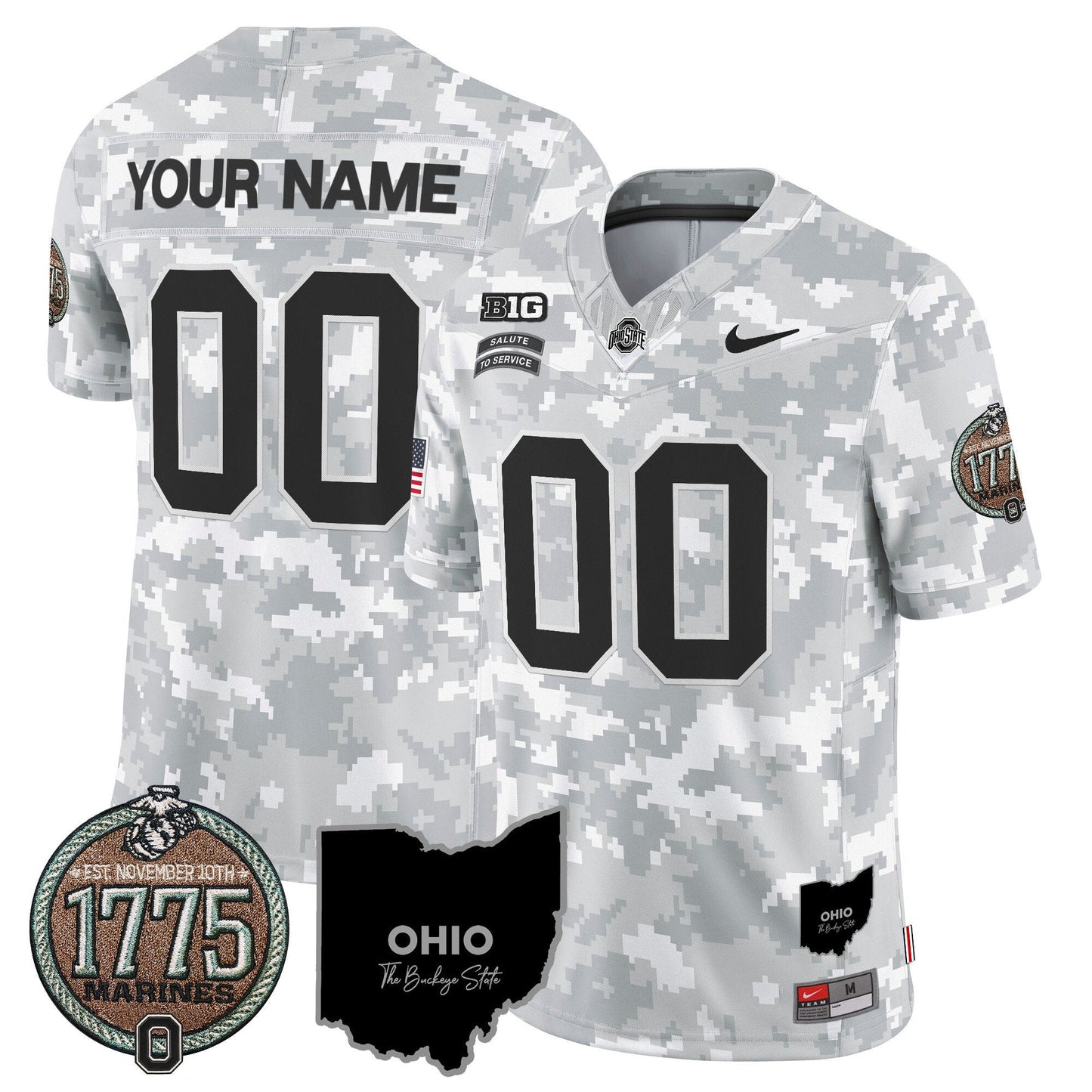 Buckeyes 2024 Salute to Service Establishment Year Patch Vapor Limited Custom Jersey - All Stitched