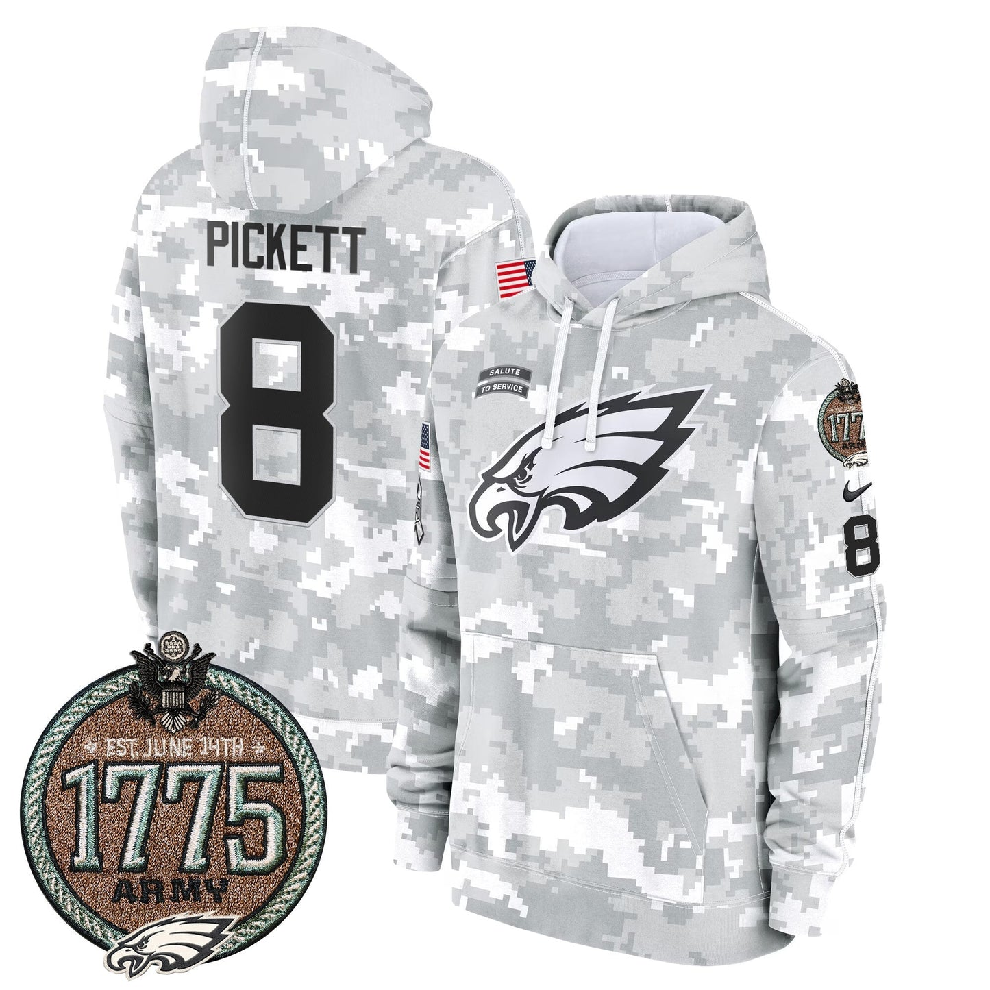Eagles 2024 Salute to Service Establishment Year Patch Fleece Pullover Hoodie