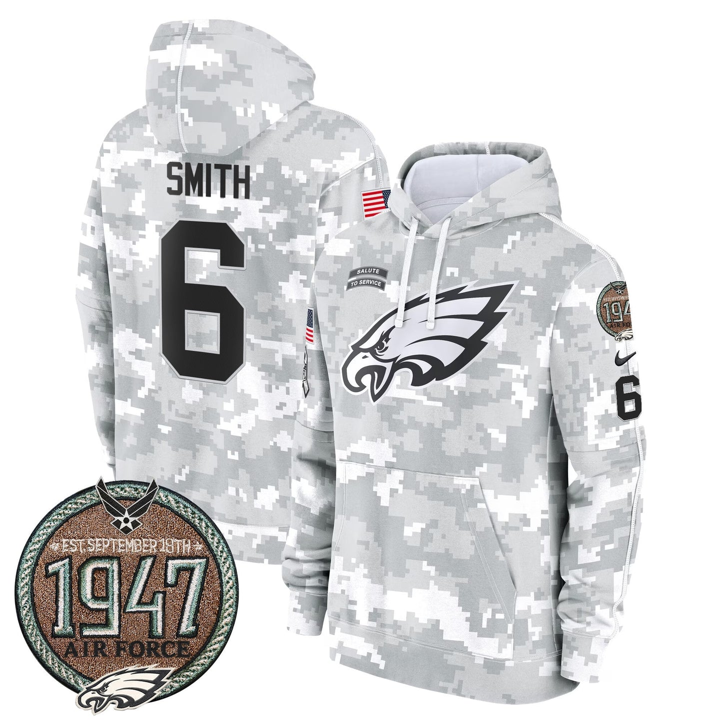 Eagles 2024 Salute to Service Establishment Year Patch Fleece Pullover Hoodie