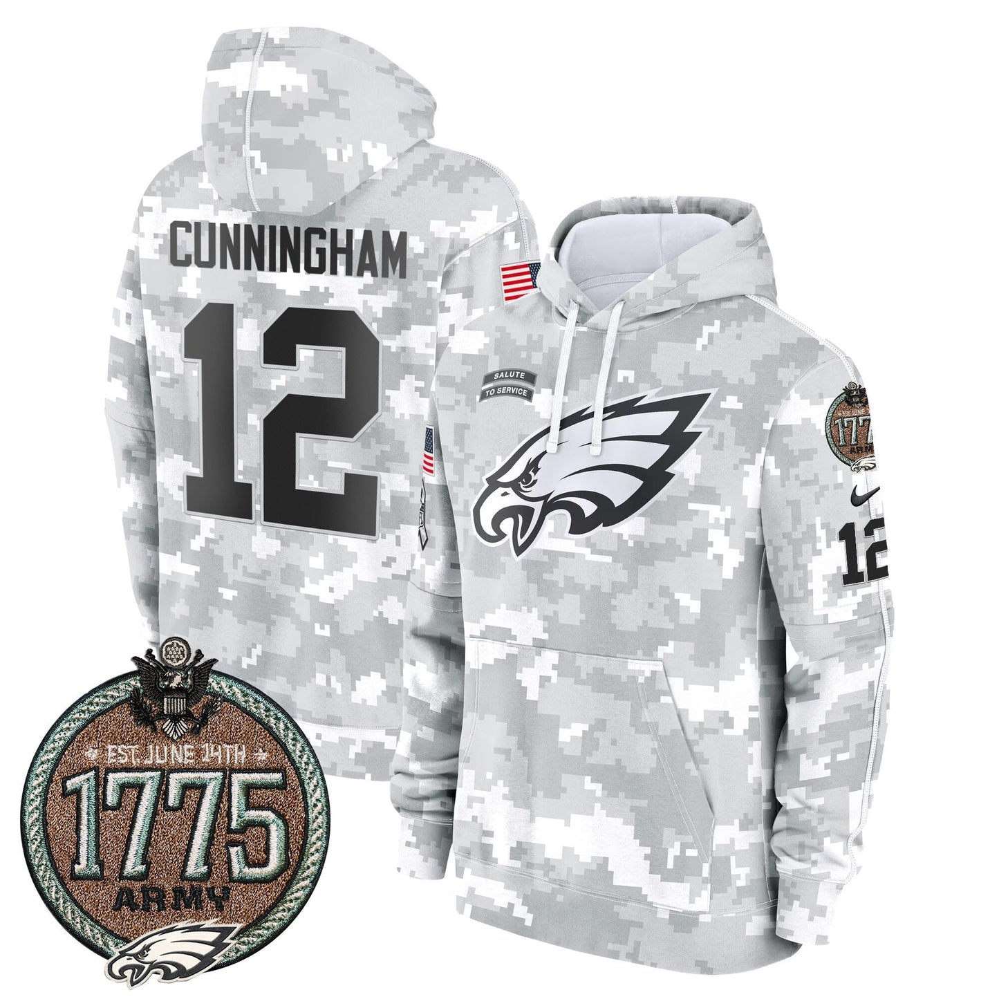 Eagles 2024 Salute to Service Establishment Year Patch Fleece Pullover Hoodie