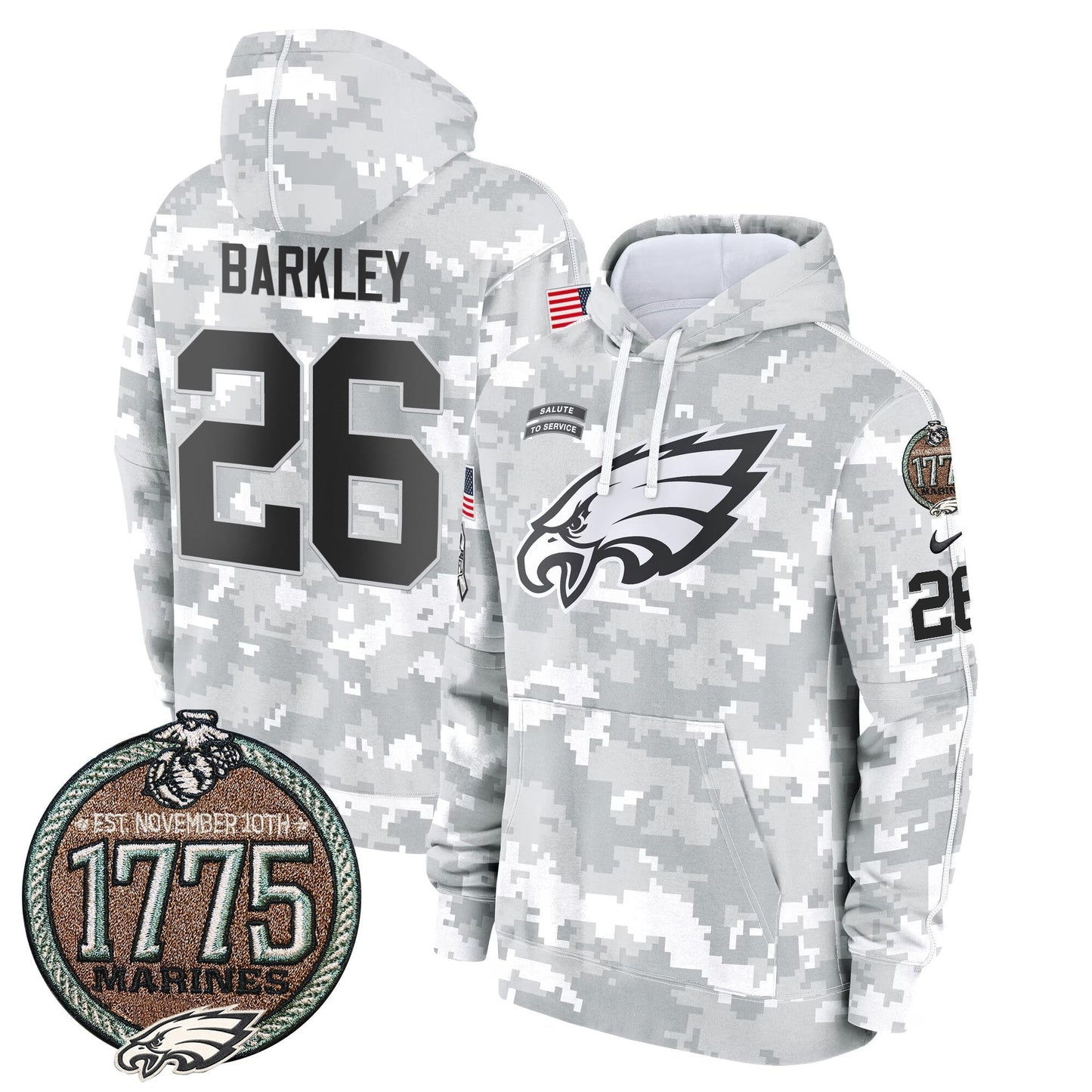Eagles 2024 Salute to Service Establishment Year Patch Fleece Pullover Hoodie