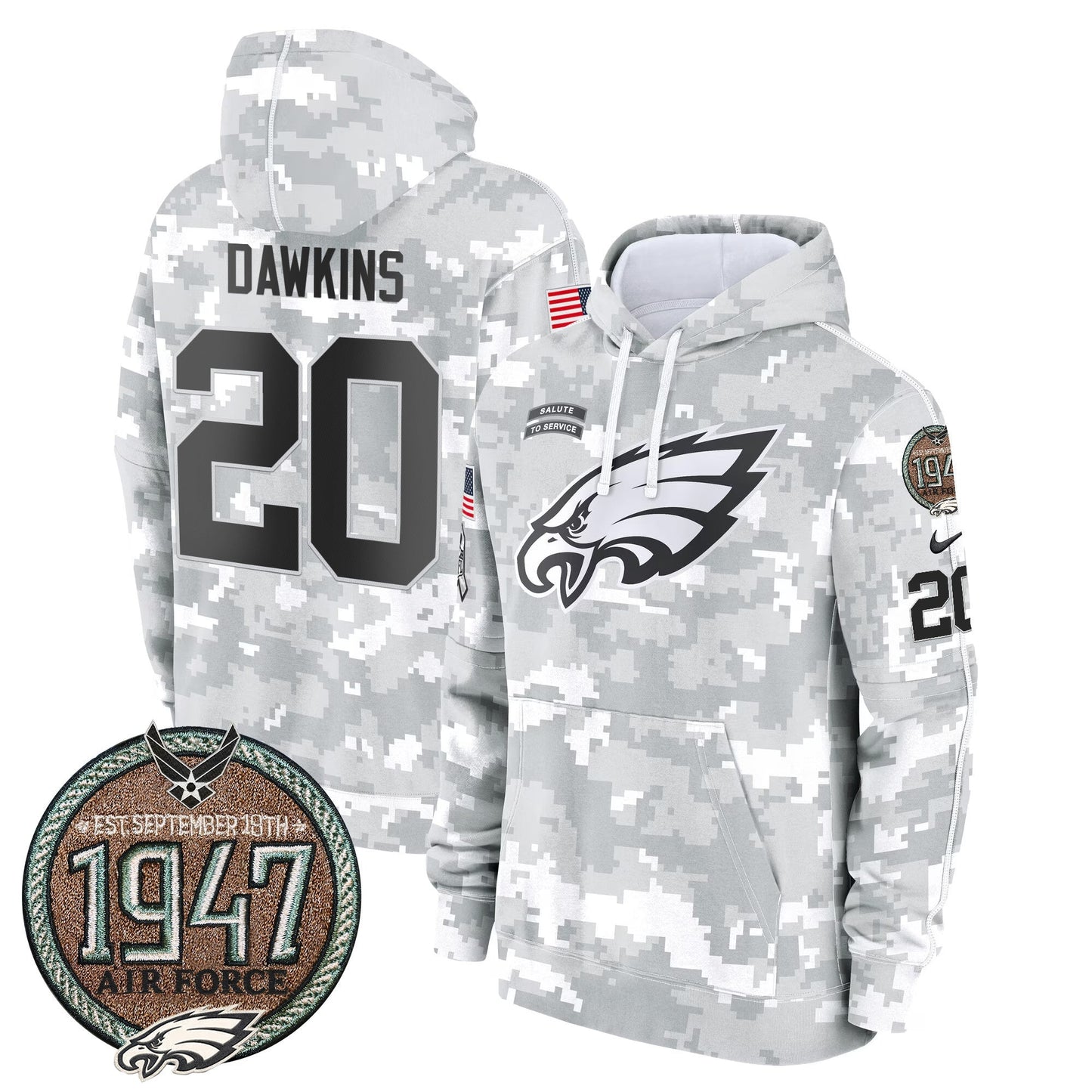 Eagles 2024 Salute to Service Establishment Year Patch Fleece Pullover Hoodie