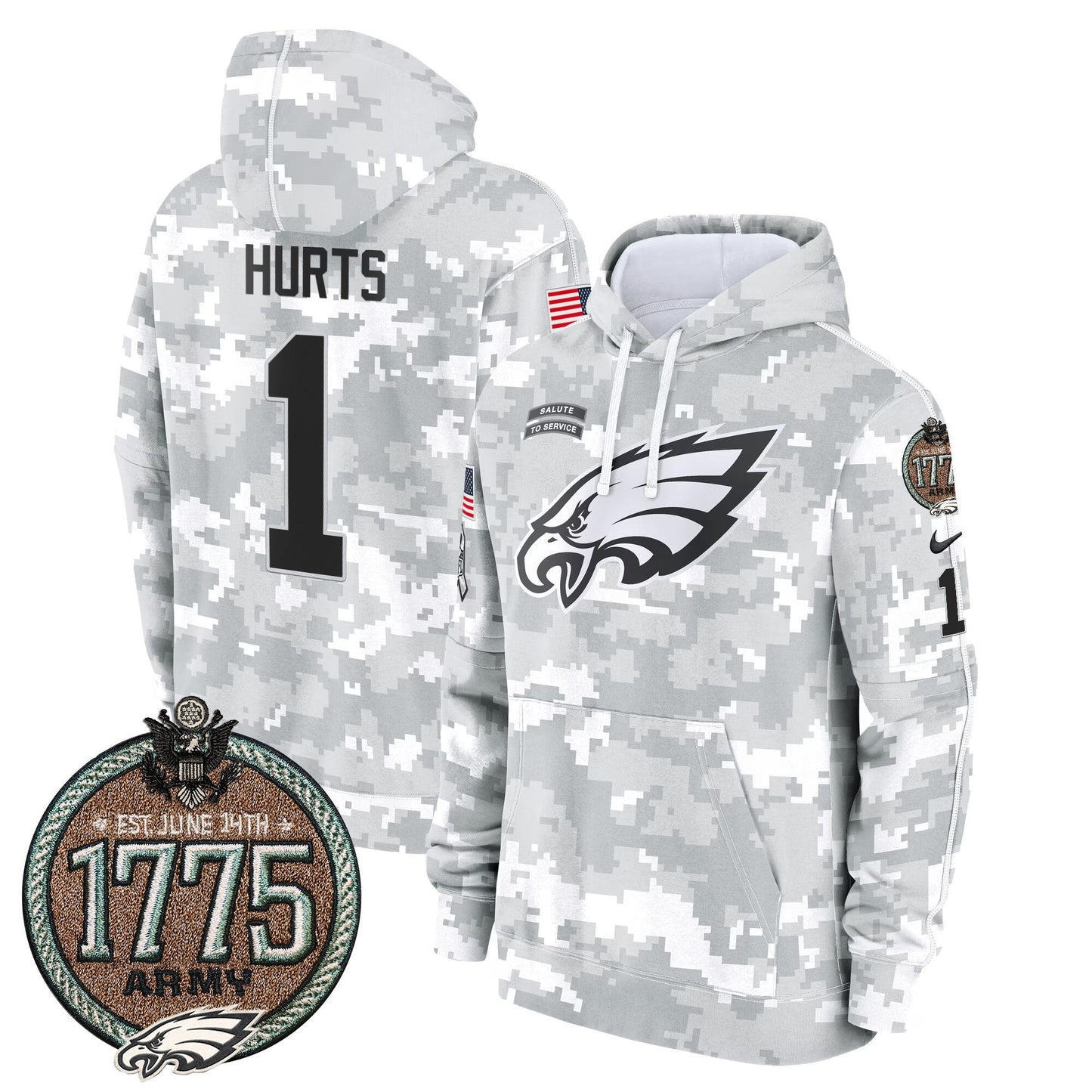 Eagles 2024 Salute to Service Establishment Year Patch Fleece Pullover Hoodie