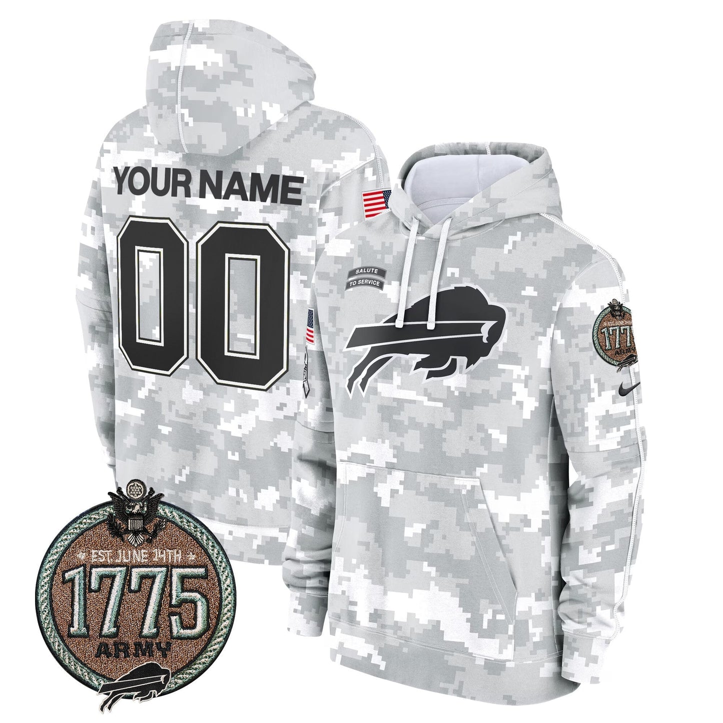 BUF 2024 Salute to Service Establishment Year Patch Custom Fleece Pullover Hoodie
