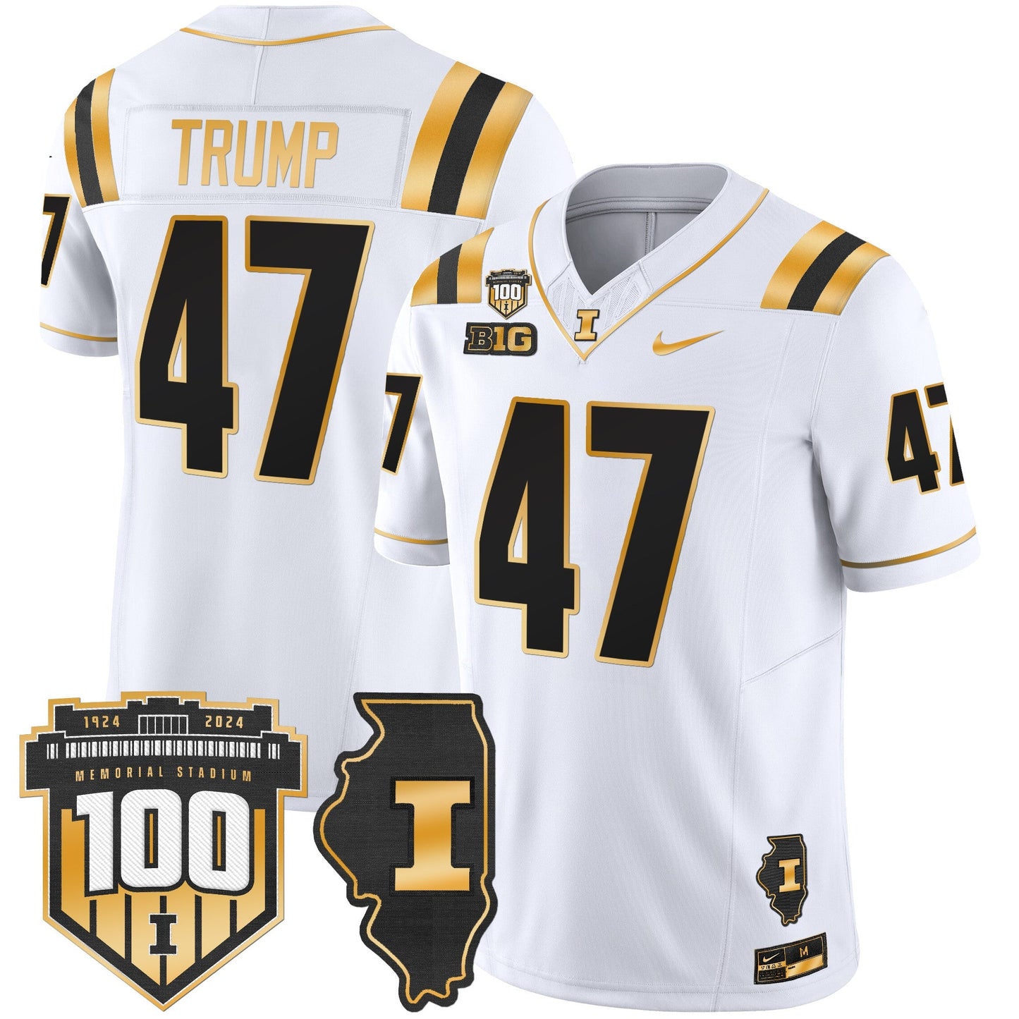 ILL 100th Memorial Stadium Patch Gold Vapor Limited Jersey - All Stitched