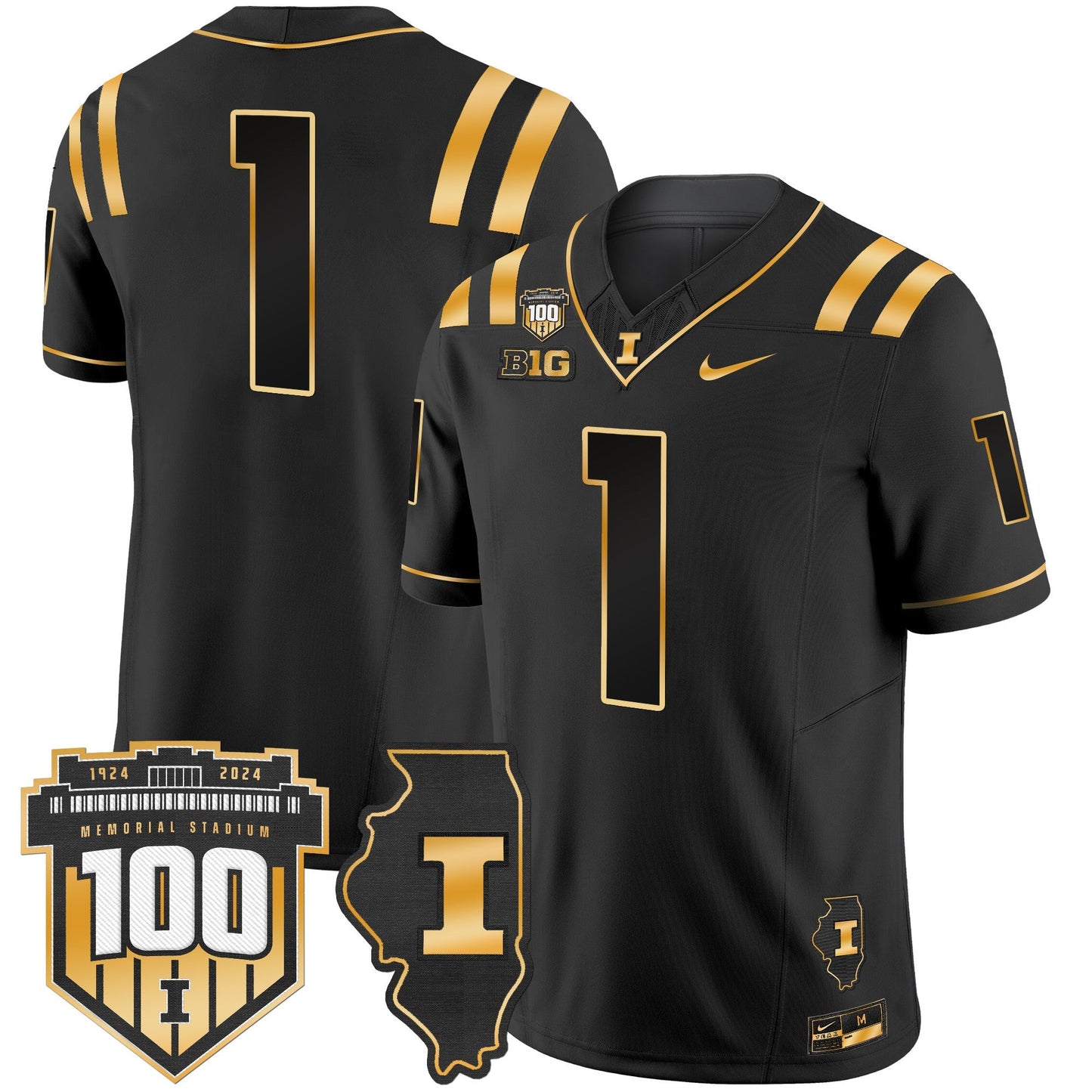 ILL 100th Memorial Stadium Patch Gold Vapor Limited Jersey - All Stitched