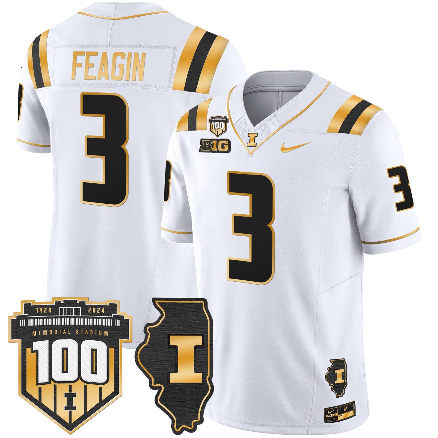 ILL 100th Memorial Stadium Patch Gold Vapor Limited Jersey - All Stitched