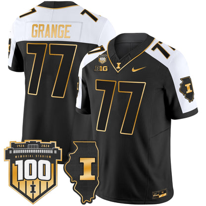 ILL 100th Memorial Stadium Patch Gold Vapor Limited Jersey - All Stitched