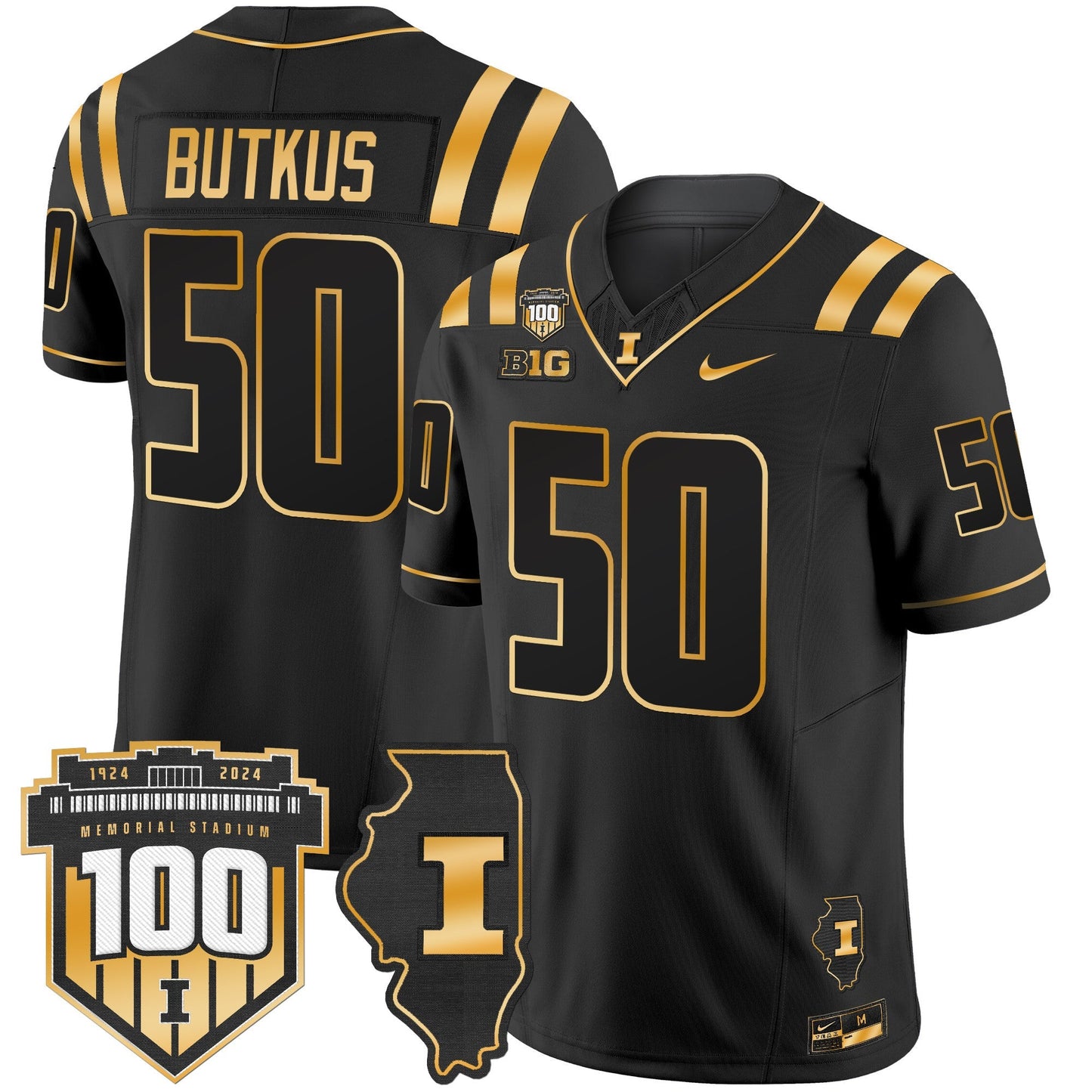 ILL 100th Memorial Stadium Patch Gold Vapor Limited Jersey - All Stitched