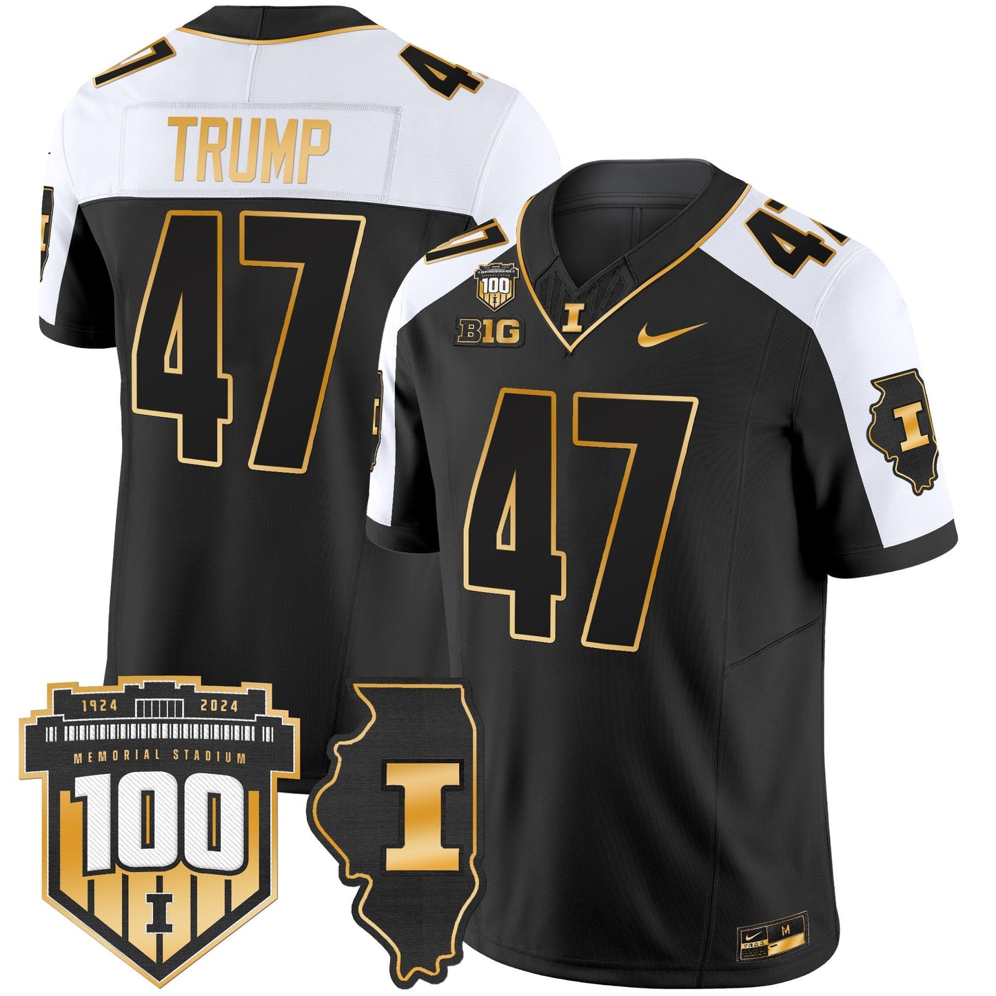 ILL 100th Memorial Stadium Patch Gold Vapor Limited Jersey - All Stitched