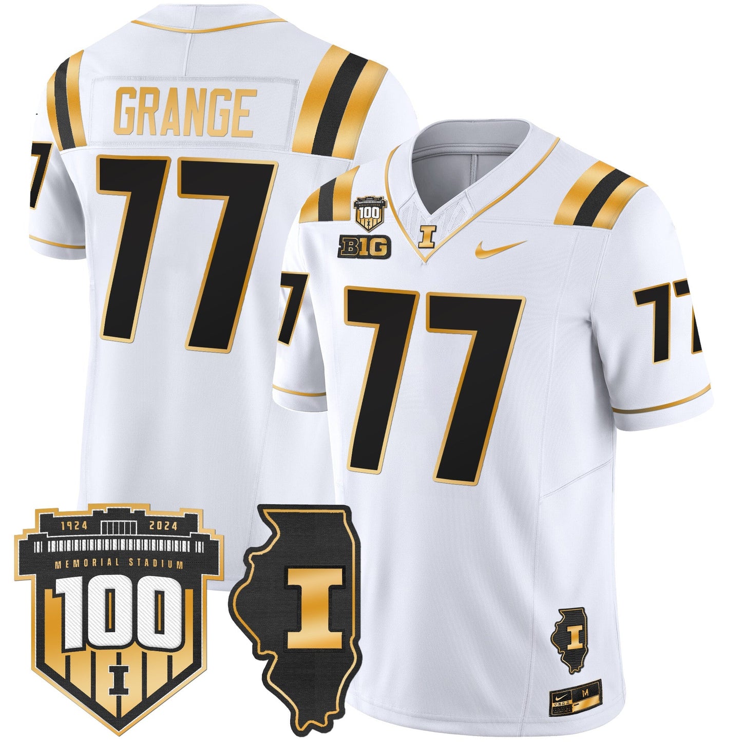 ILL 100th Memorial Stadium Patch Gold Vapor Limited Jersey - All Stitched