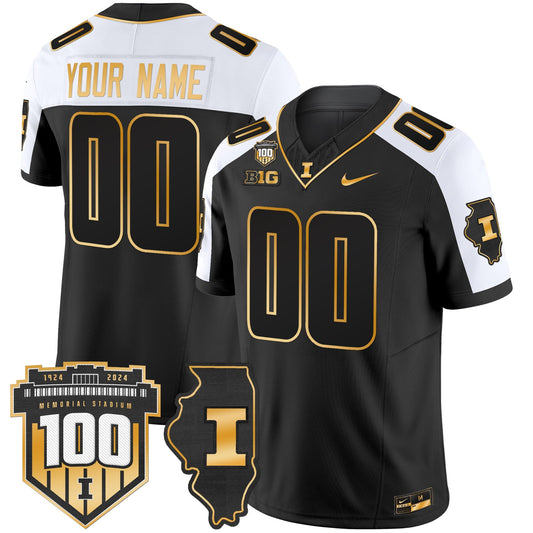 ILL 100th Memorial Stadium Patch Gold Vapor Limited Custom Jersey - Stitched