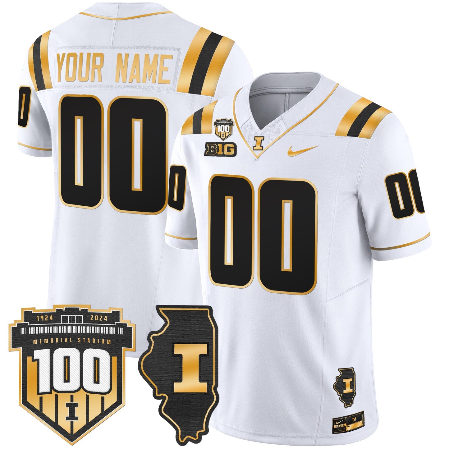 ILL 100th Memorial Stadium Patch Gold Vapor Limited Custom Jersey - All Stitched